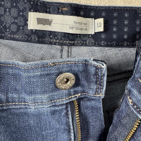 Levi's 525 Perfect Waist Straight Leg Jeans Womens 12 Blue Denim Stretch Zipper - Picture 5 of 14